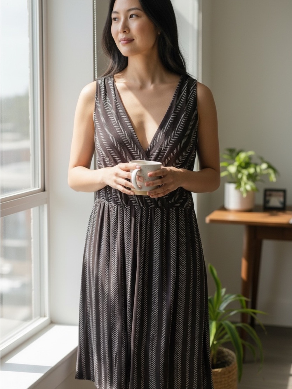 LOFT Burgundy Printed Faux Wrap Dress | XS